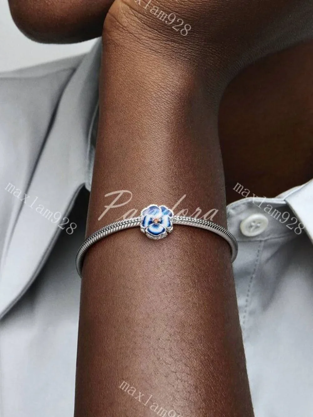 Pandora Blue Pansy Flower Charm